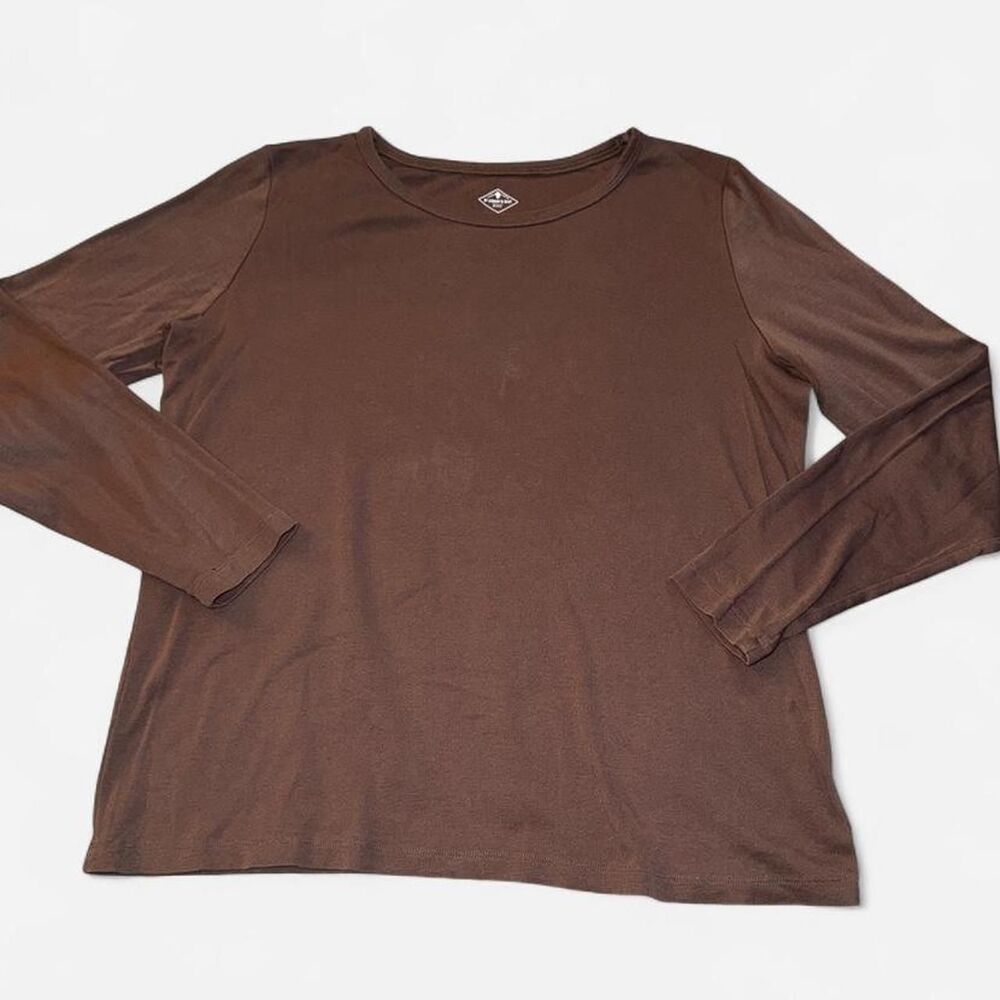 St. John’s Bay brown long sleeve cotton shirt, size Large